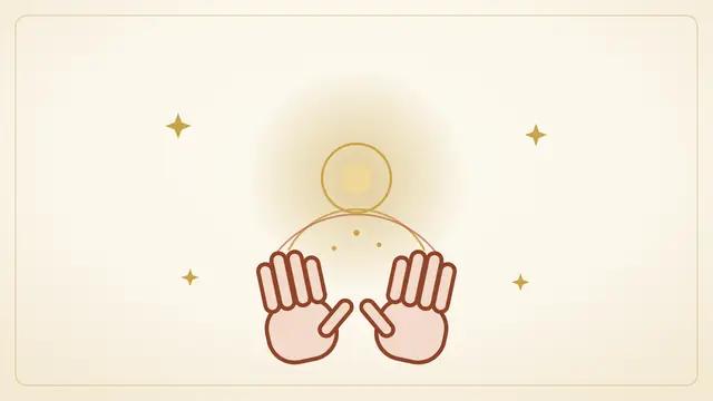 Illustration : deux mains ouvertes, paumes vers le haut, sous une lueur dorée — l'auto-séance de reiki