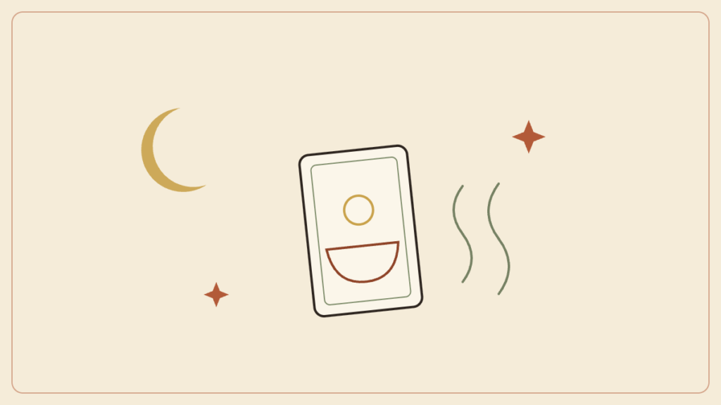 Illustration : une carte de tarot, une lune et des étincelles