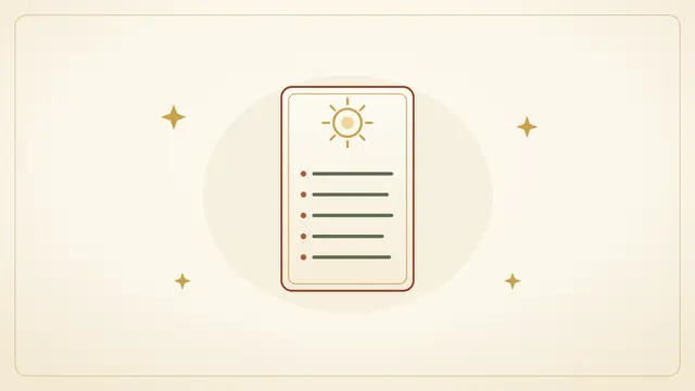 Illustration : une carte ornée d'un soleil et de cinq lignes, les cinq idéaux du reiki