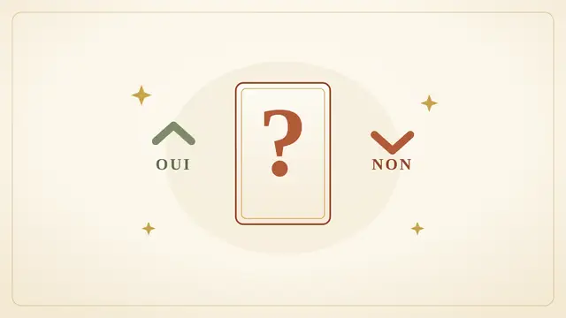 Illustration : une carte de tarot avec un point d'interrogation, entre une flèche oui et une flèche non