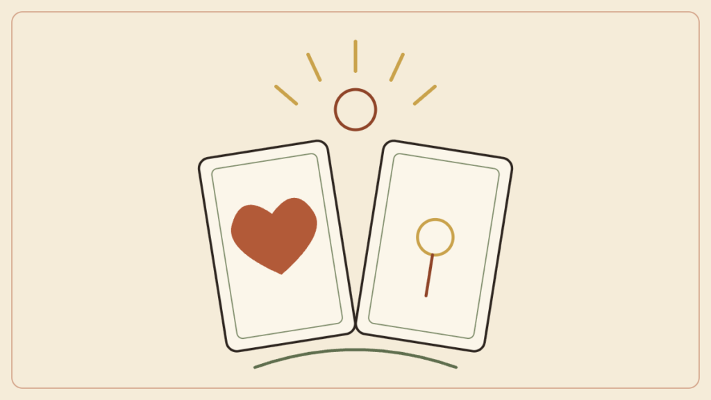 Illustration : deux cartes de tarot, un cœur et un soleil